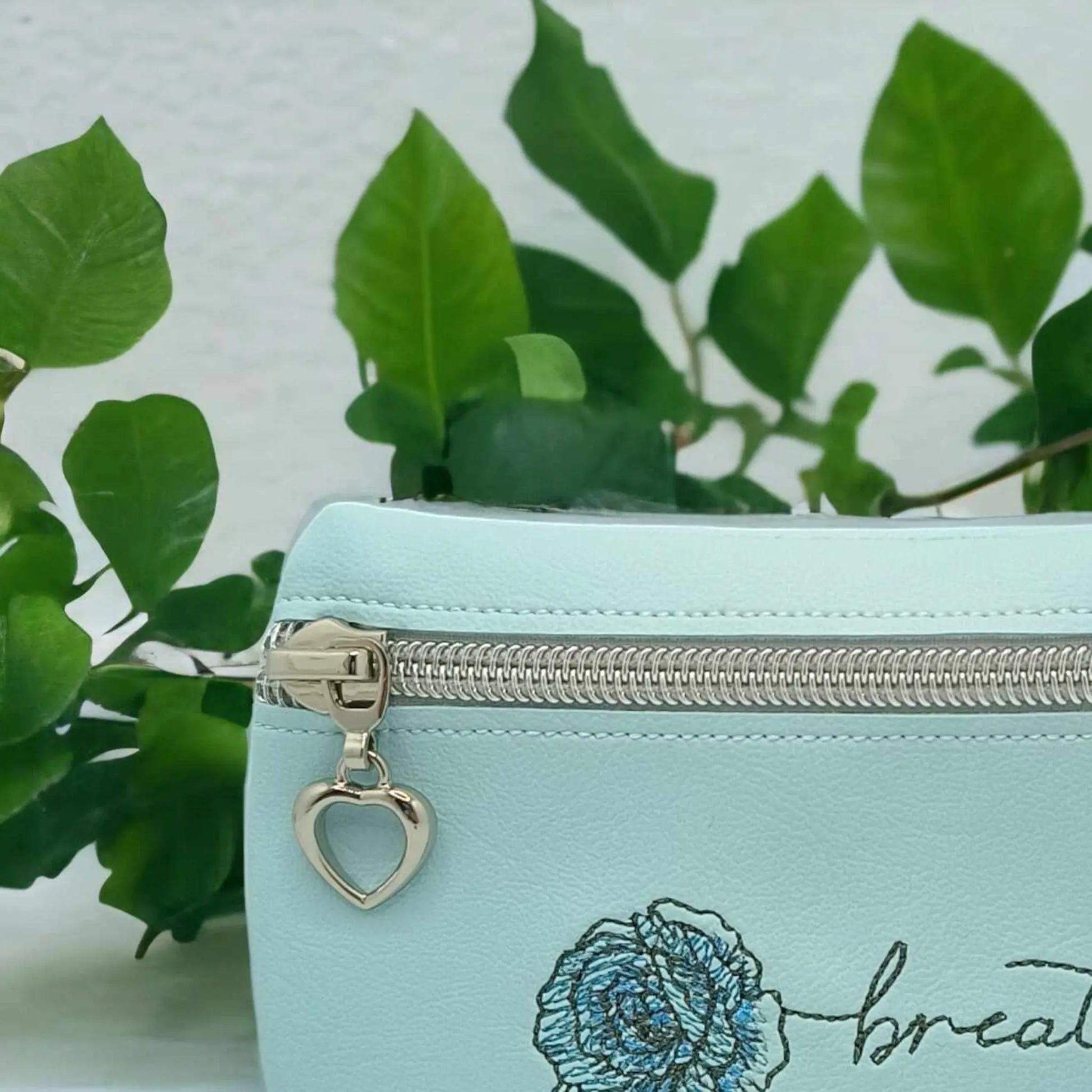 Light Blue Zipper Coin Purse with Breathe Rose Design, made in Australia