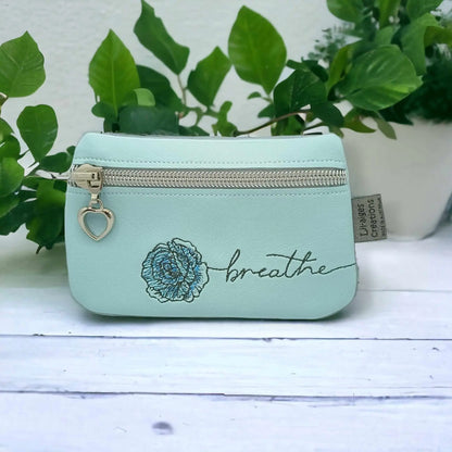 Light Blue Zipper Coin Purse with Breathe Rose Design, made in Australia