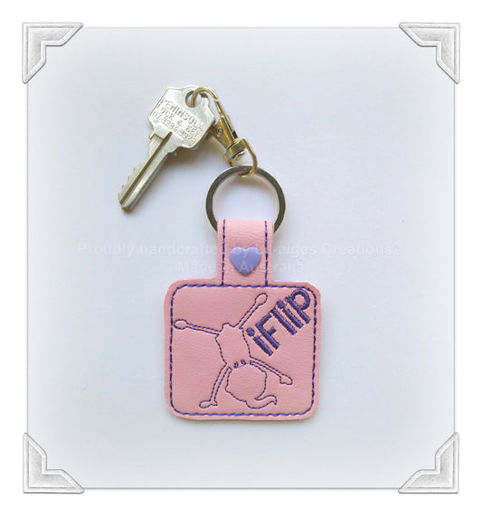 Pink gymnastic key fob, I flip keychain, gymnast gifts, bag charm, Australian seller