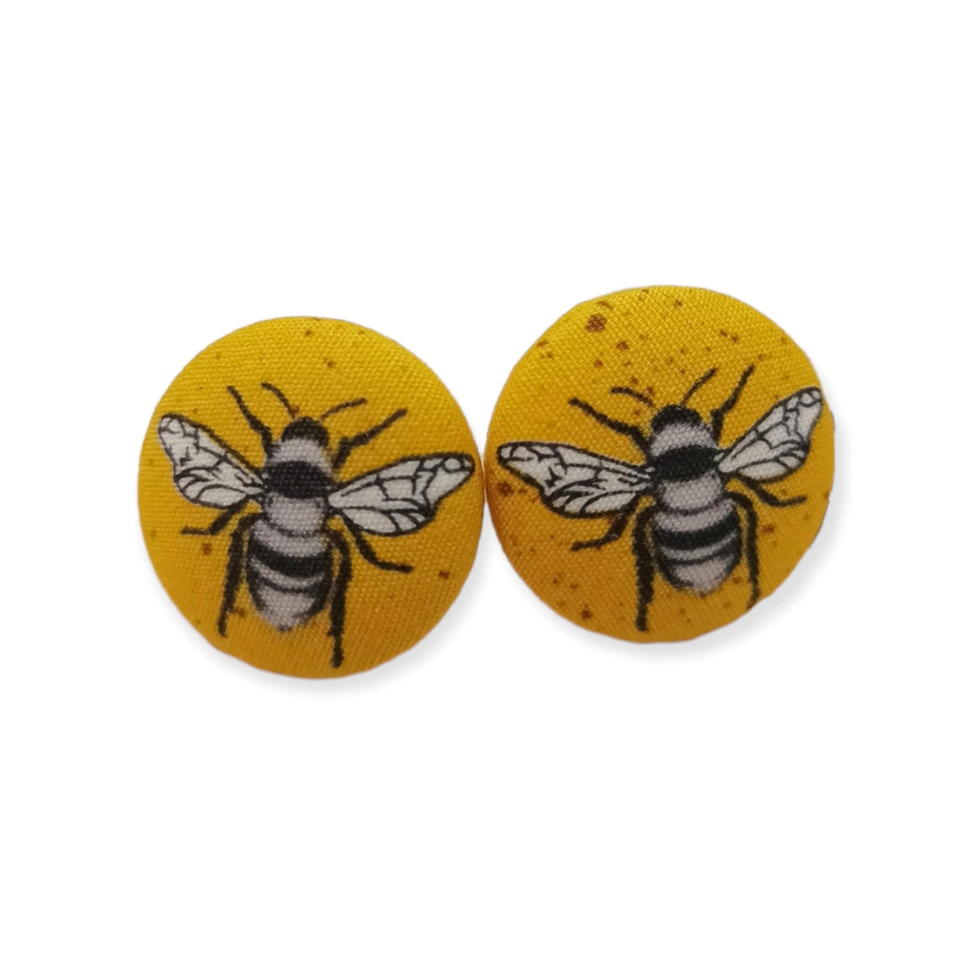 Fabric Stud Earrings | Cute Yellow Bee Button Earrings | Made in Australia