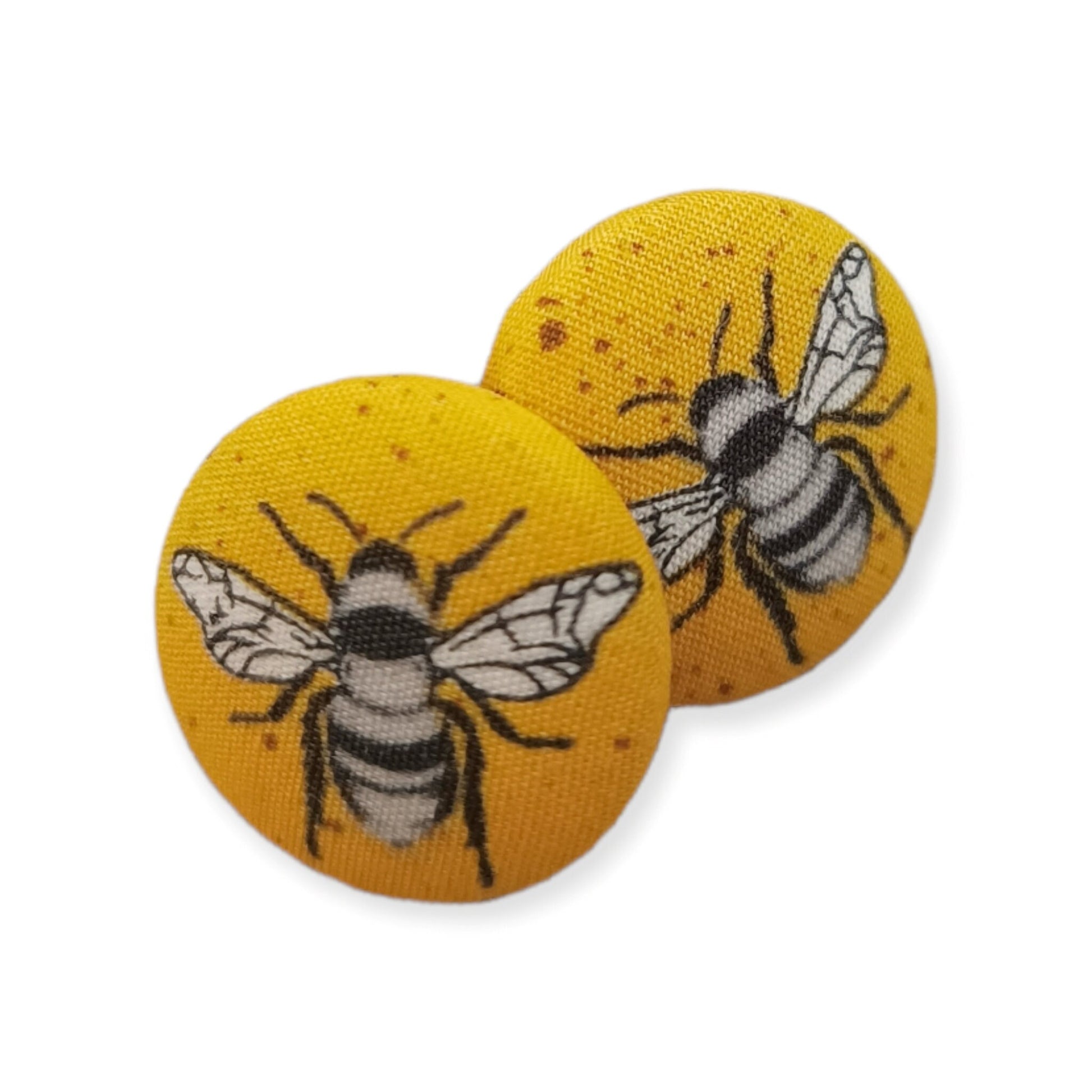 Fabric Stud Earrings | Cute Yellow Bee Button Earrings | Made in Australia