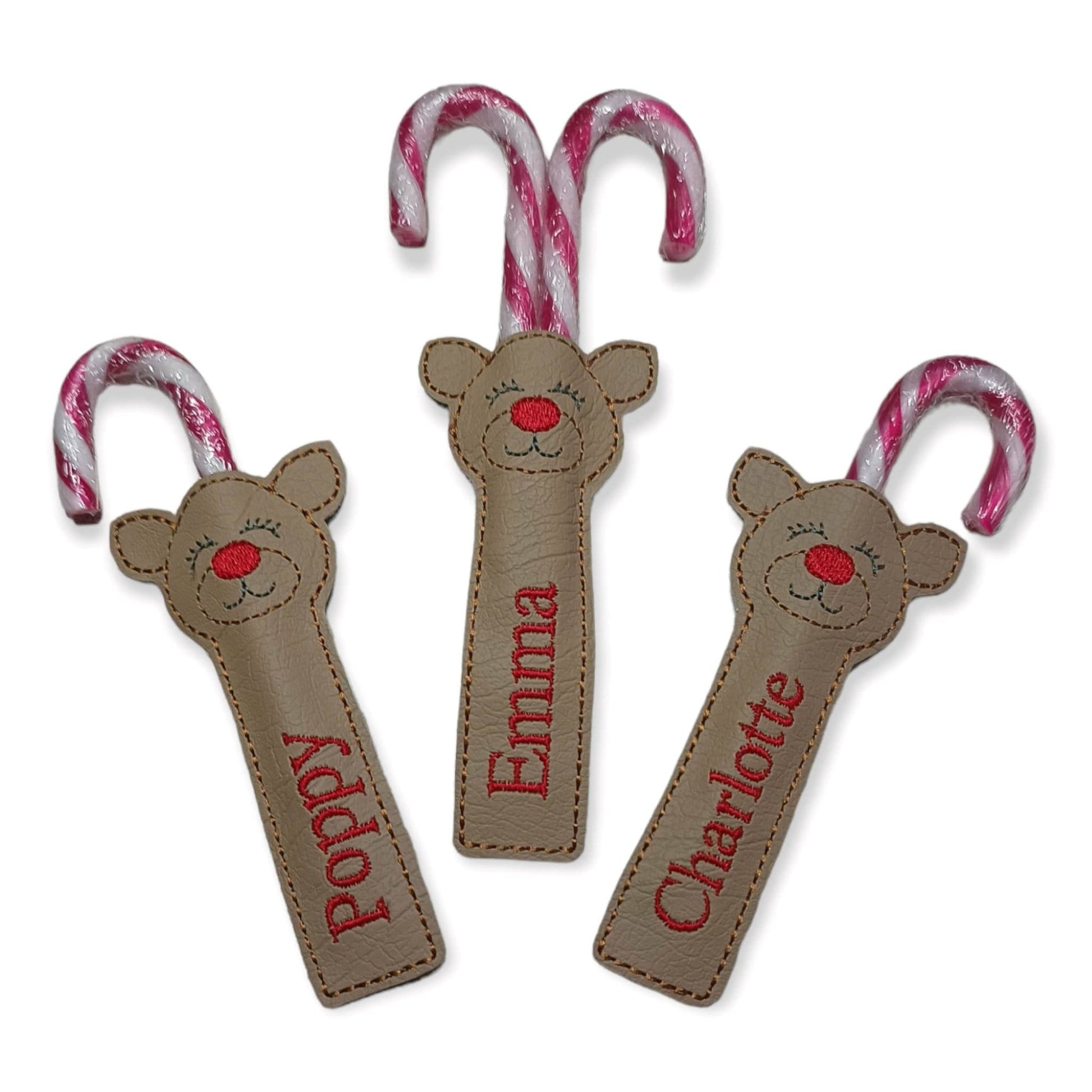 Girl Personalised Reindeer Candy Cane Holders, with Name Options, Christmas Stocking Filler, made in Australia