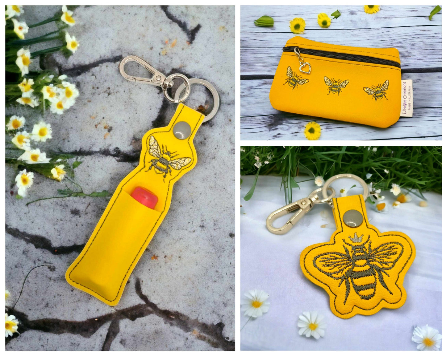 Bee Themed Gift Set | Lip Balm Holder, Coin Purse, Keychain | Made in Australia